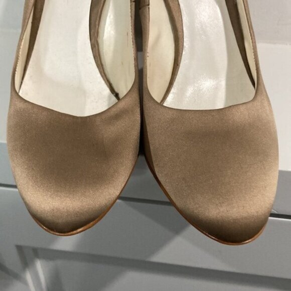 Zara Tan Satin Pumps Block Heels 37 - Picture 10 of 14